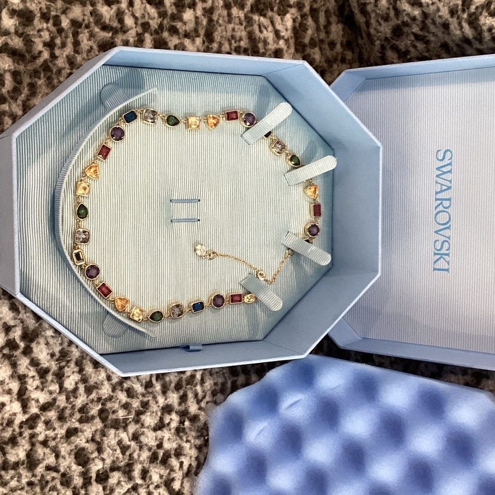 Swarovski Gold necklace/choker with Multicolor Crystals